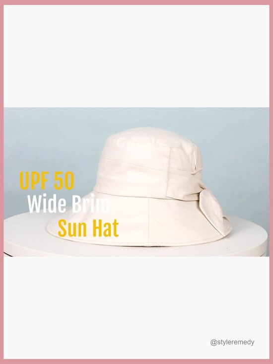 UPF 50+ Cotton Linen Wide Brim Sun Hat with Ponytail Hole main image 6